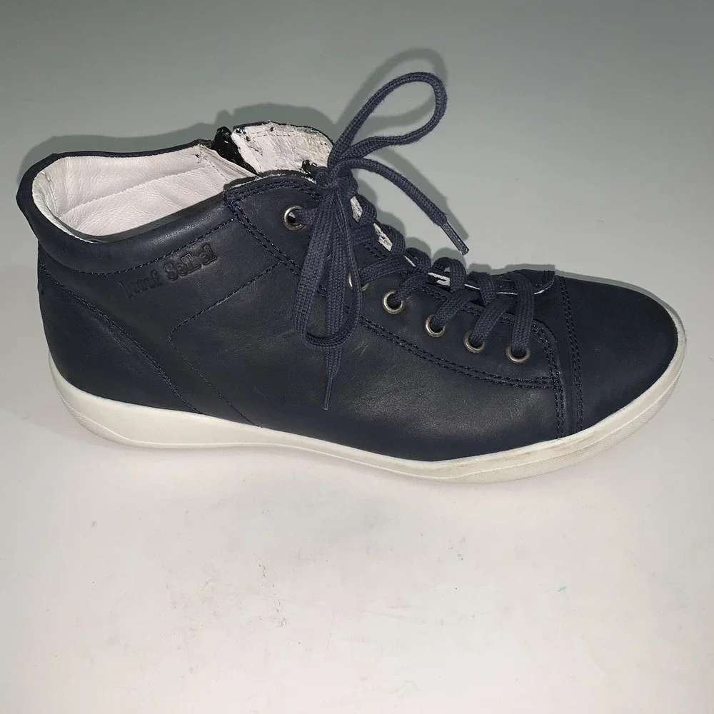 Josef Seibel Shoes Womens 8.5 Blue Leather Lace Up Zip Casual Sneakers